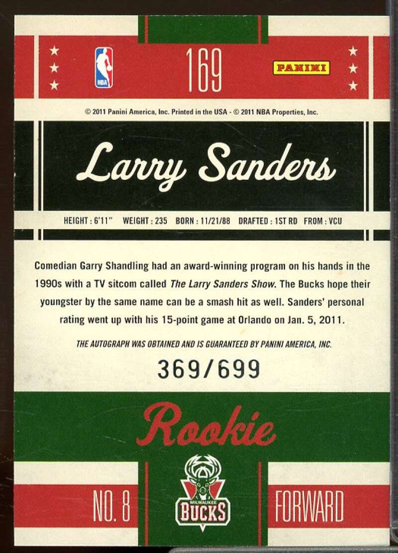 Larry Sanders/699 Auto Rookie Card 2010-11 Classics #169  Image 2