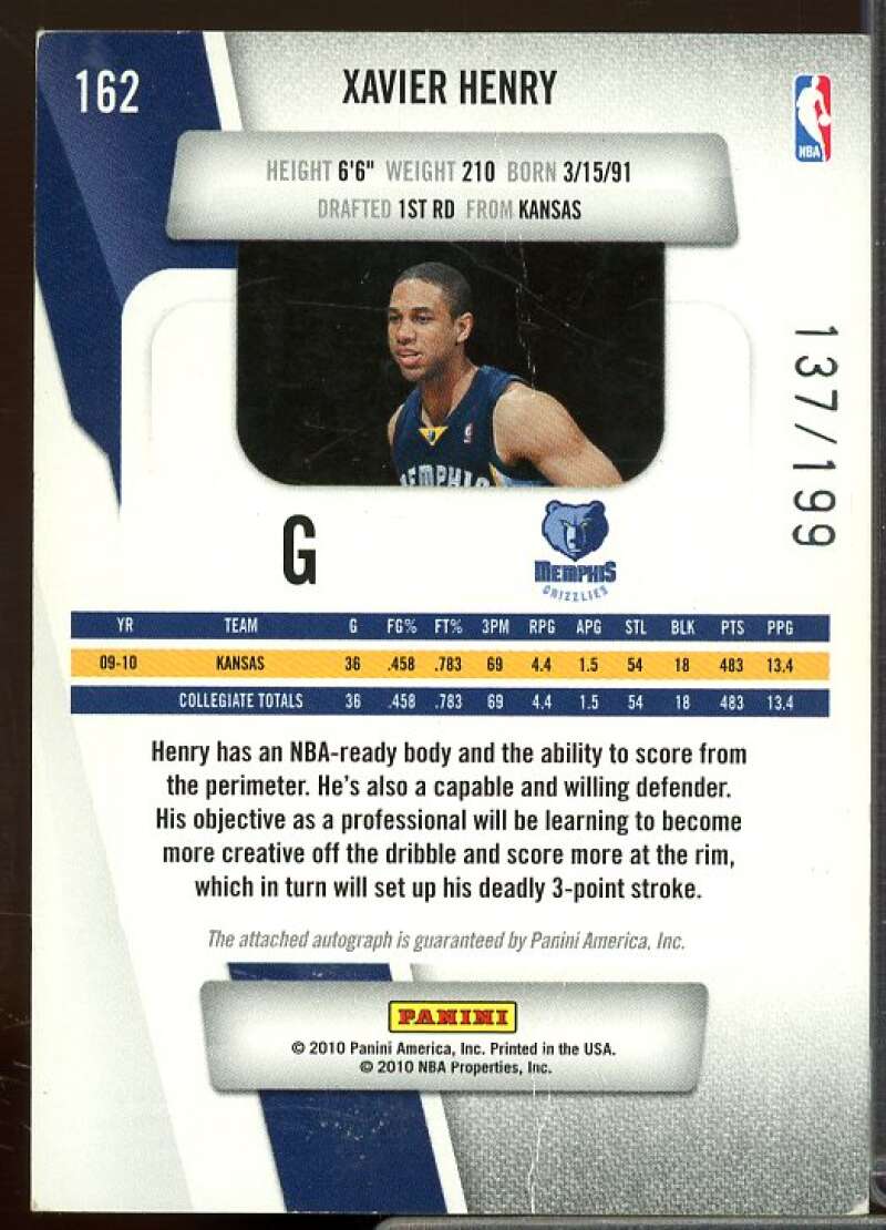 Xavier Henry/199 Rookie 2010-11 Prestige Draft Picks Rights Autographs #162  Image 2