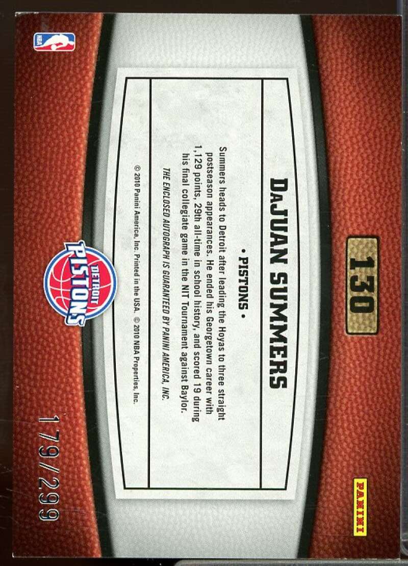 DaJuan Summers AU Rookie Card 2009-10 Timeless Treasures Rookie #130  Image 2