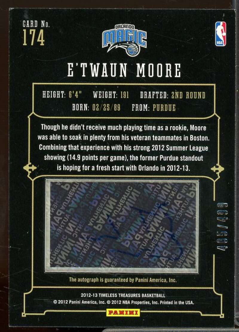 E'Twaun Moore AU/499 Rookie Card 2012-13 Timeless Treasures Rookie #174  Image 2