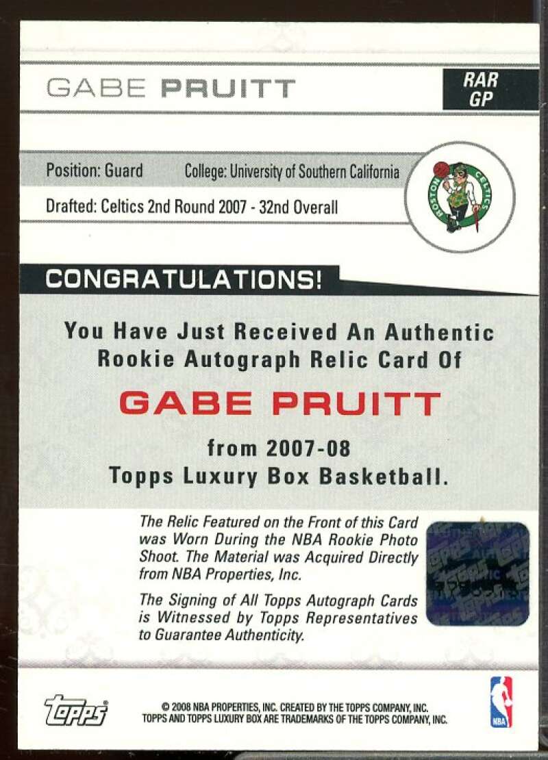 Gabe Pruitt Rookie 2007-08 Topps Luxury Box Rookie Relics Autographs Gold #GP  Image 2