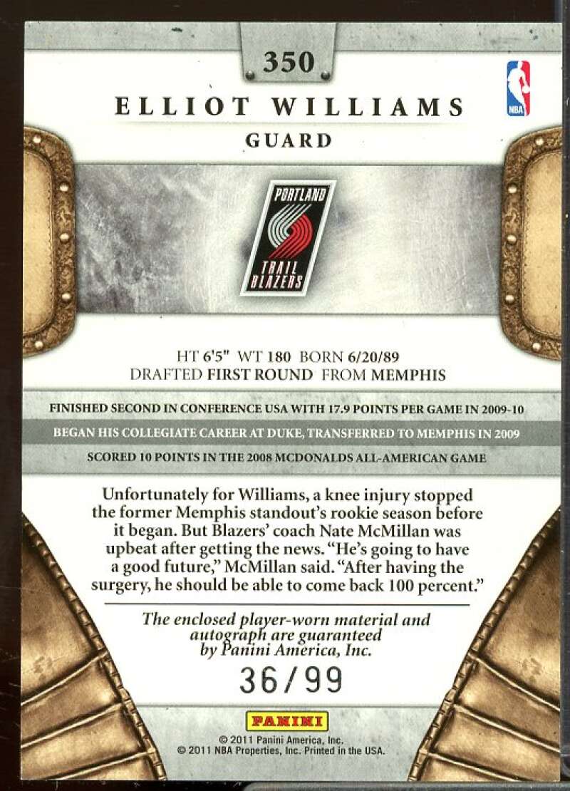 Elliot Williams SL/99 JSY AU Card 2011-12 Panini Preferred #350  Image 2
