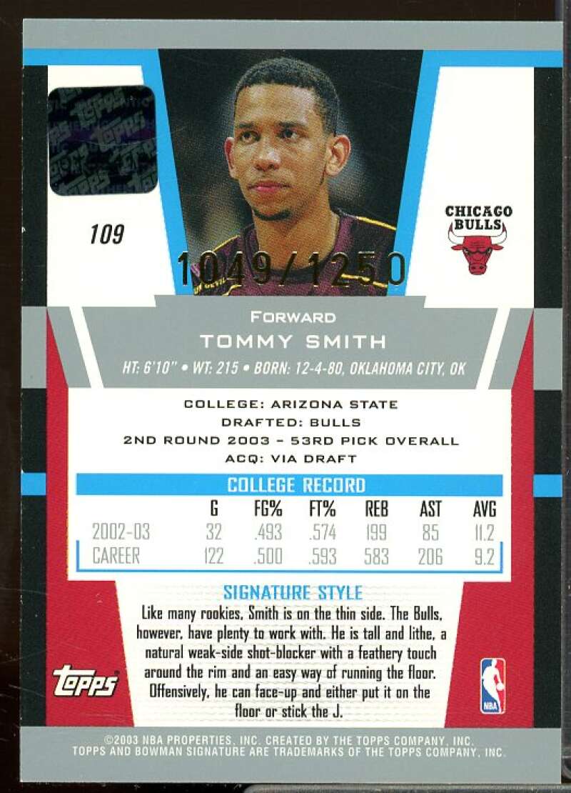 Tommy Smith AU Rookie Card 2003-04 Bowman Signature Edition Rookie #109  Image 2