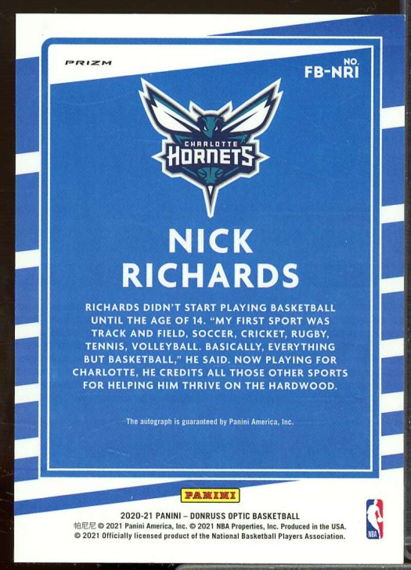 Nick Richards Rookie 2020-21 Donruss Optic Fast Break Rookie Signatures #93  Image 2