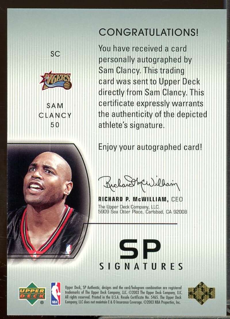 Sam Clancy Card 2002-03 SP Authentic SP Signatures #SC  Image 2