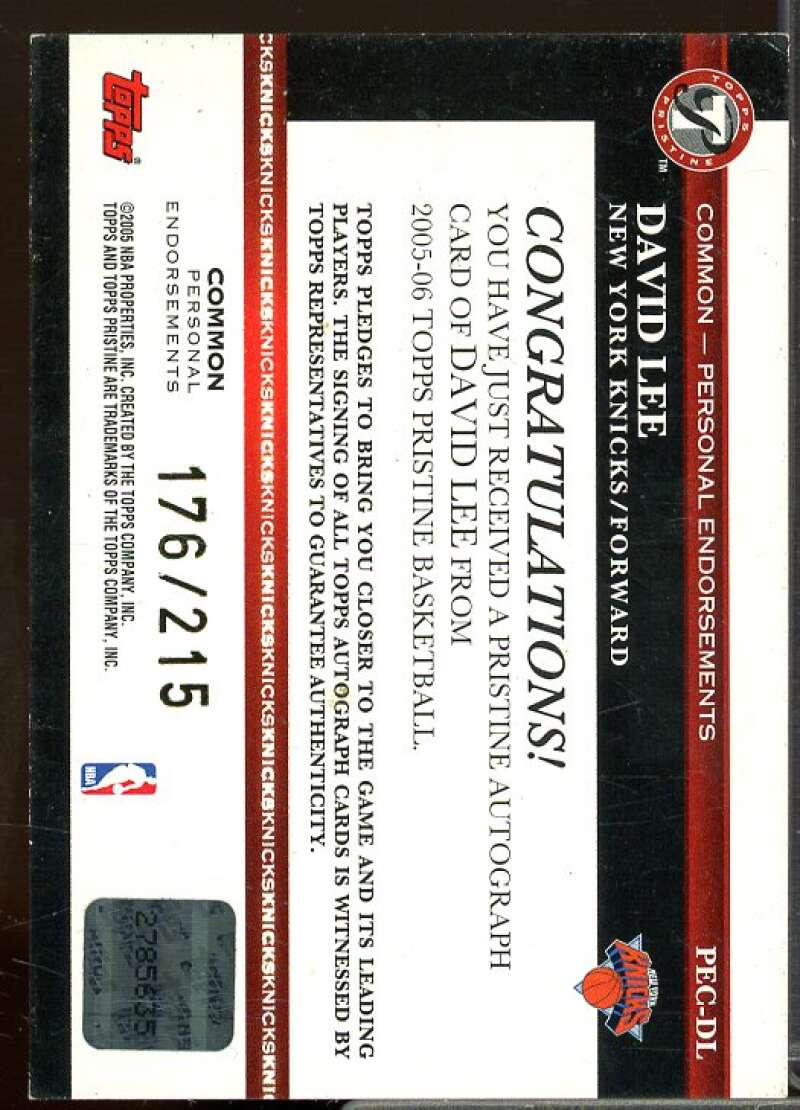 David Lee/215 Rookie Card 2005-06 Topps Pristine Personal Endorsements #CDL  Image 2