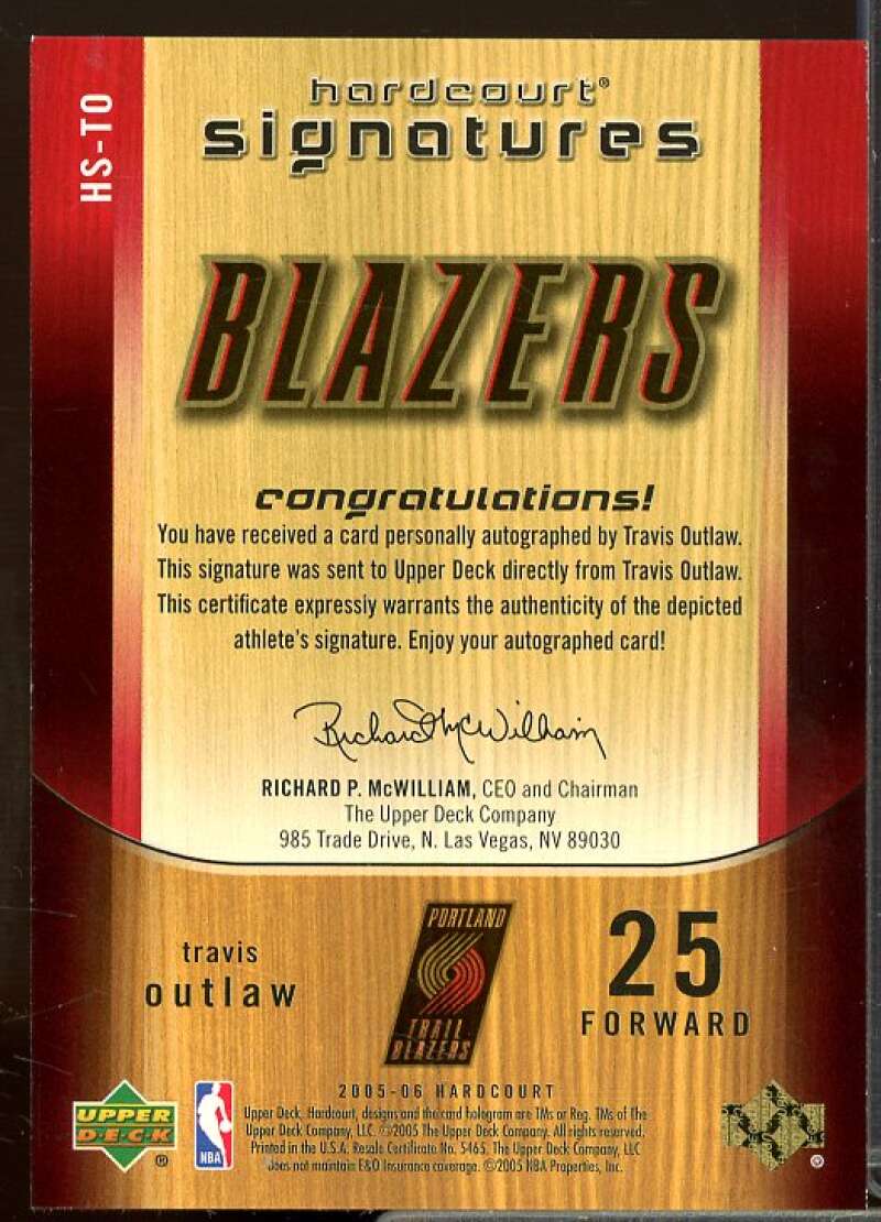 Travis Outlaw Card 2005-06 Upper Deck Hardcourt Signatures #TO  Image 2