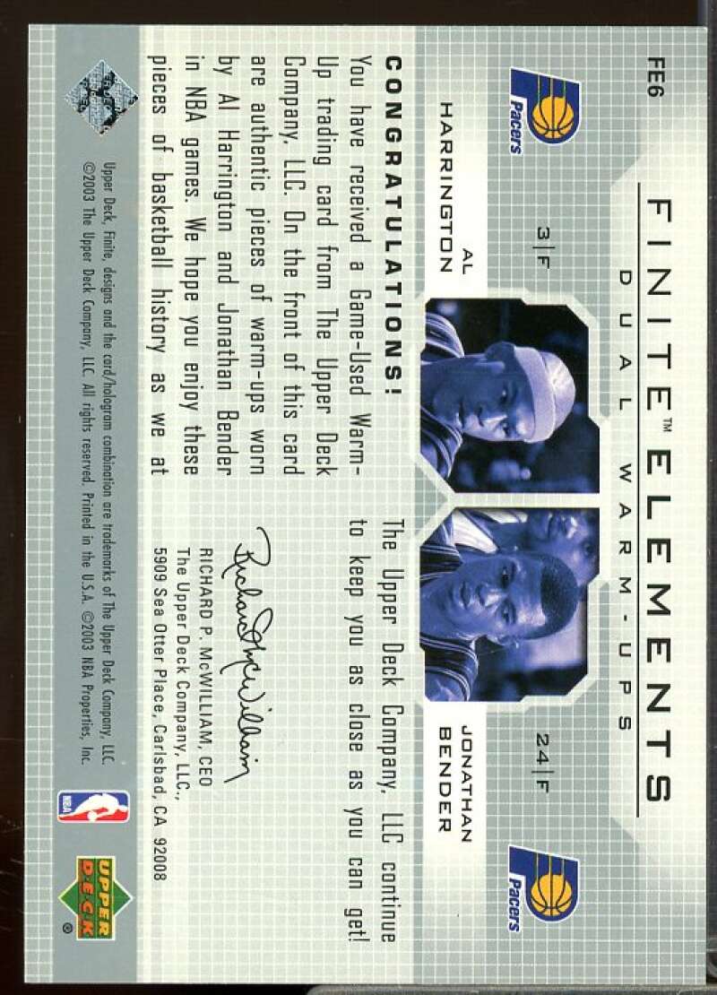 Al Harrington/Jonathan Bender 2003-04 Upper Deck Finite Elements Warmups #FE6  Image 2