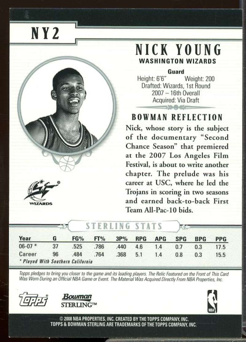 Nick Young JSY Rookie Card 2007-08 Bowman Sterling Rookie #NY2  Image 2