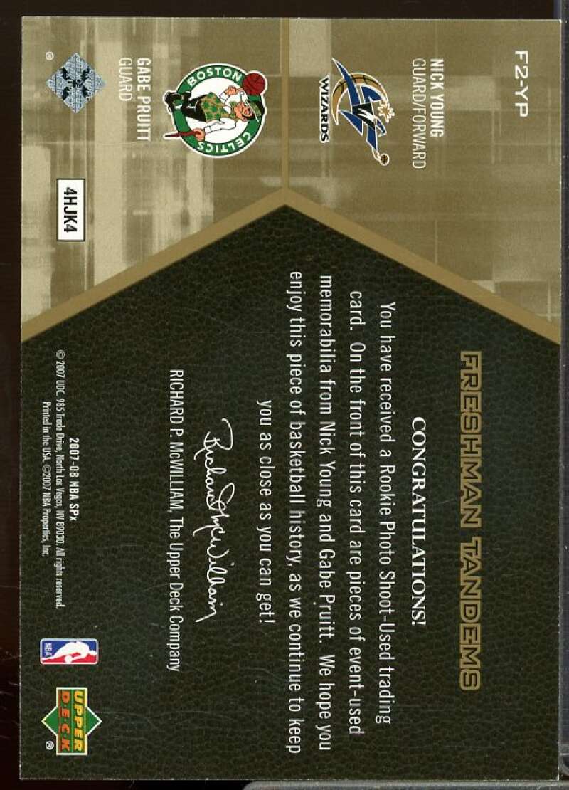Nick Young/Gabe Pruitt Card 2007-08 SPx Freshman Orientation Rookie Tandems #YP  Image 2