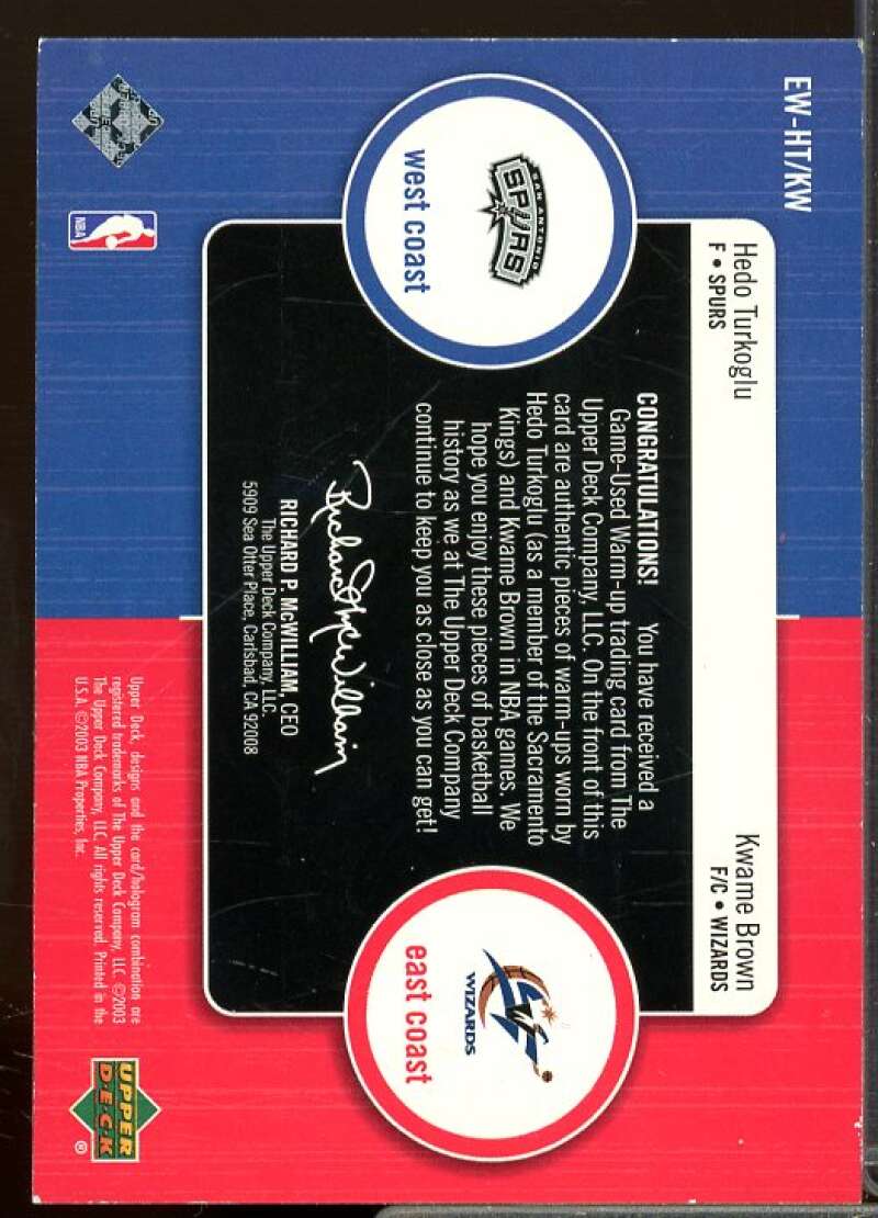 Kwame Brown/Hedo Turkoglu 2003-04 Upper Deck East Coast/West Coast Jersey #KWHT  Image 2