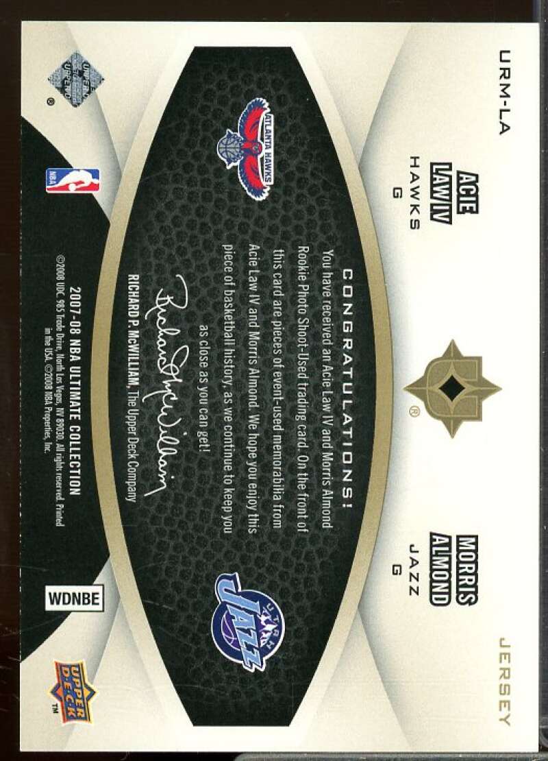 Morris Almond/Acie Law 2007-08 Ultimate Collection Rookie Matchups Gold #LA  Image 2
