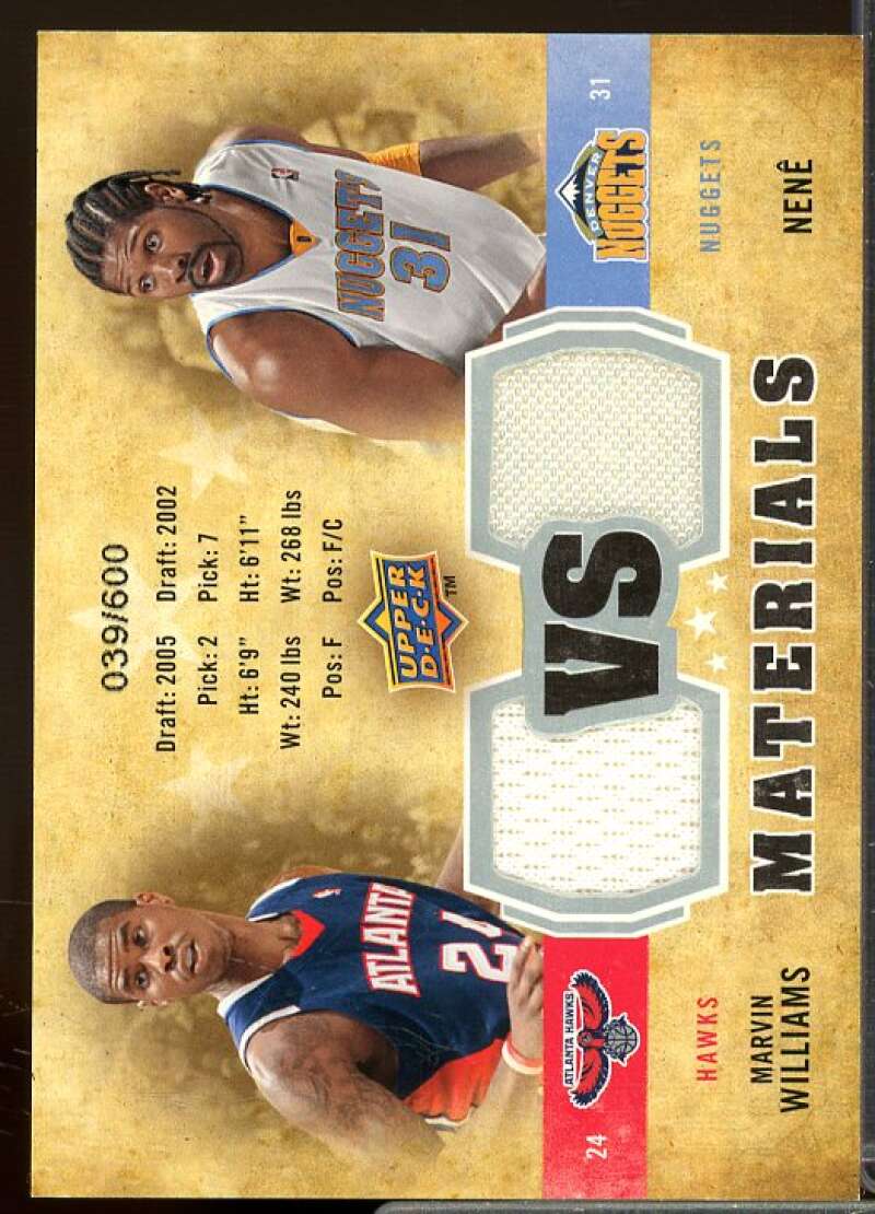 Marvin Williams/Nene Card 2009-10 Upper Deck VS Dual Materials #VSWN  Image 1