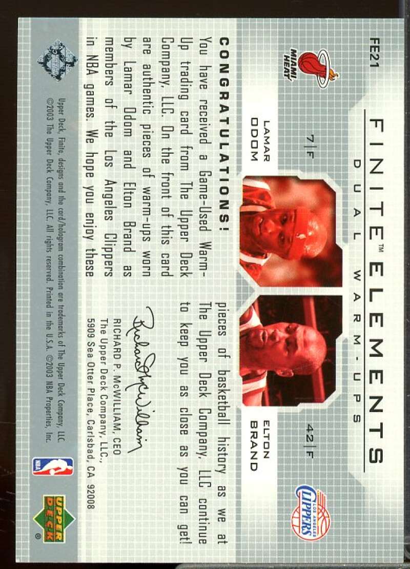 Lamar Odom/Elton Brand Card 2003-04 Upper Deck Finite Elements Warmups #FE21  Image 2