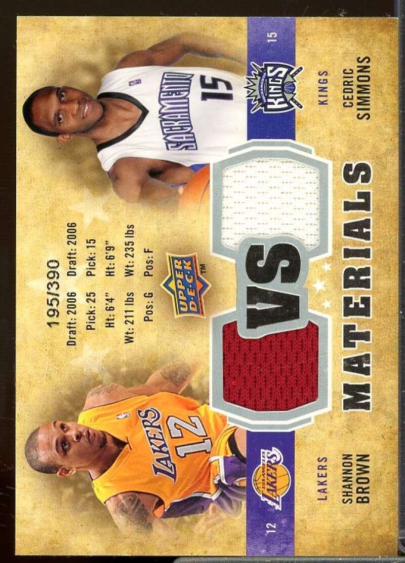 Cedric Simmons/Shannon Brown Card 2009-10 Upper Deck VS Dual Materials #VSSB  Image 1