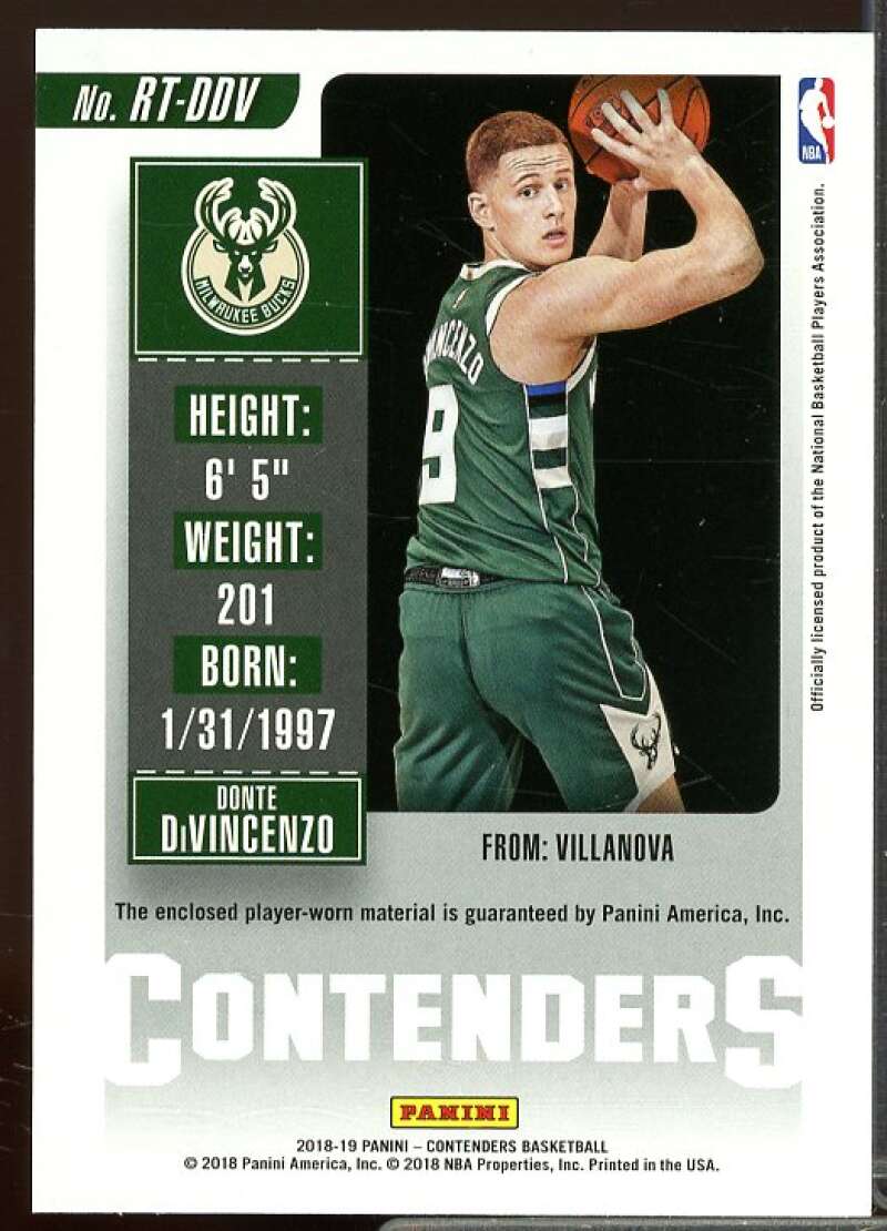 Donte DiVincenzo Rookie 2018-19 Panini Contenders Rookie Ticket Swatches #4  Image 2