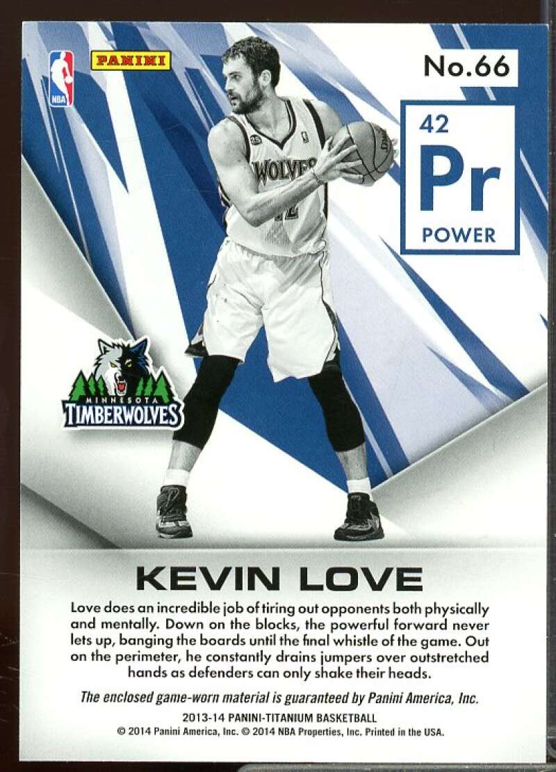 Kevin Love Card 2013-14 Panini Titanium Elements Jerseys #66  Image 2