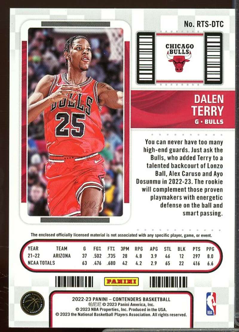 Dalen Terry Rookie Card 2022-23 Panini Contenders Rookie Ticket Swatches #16  Image 2