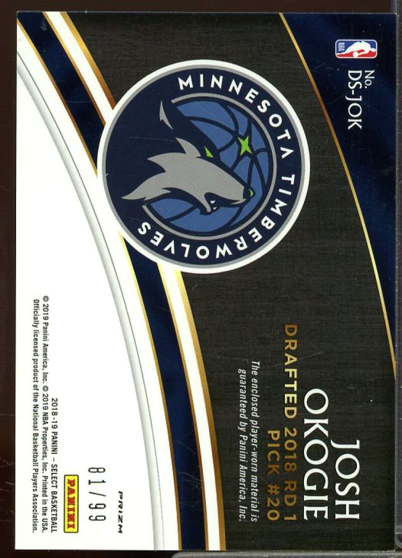 Josh Okogie Card 2018-19 Select Draft Selections Memorabilia Prizms Purple #3  Image 2