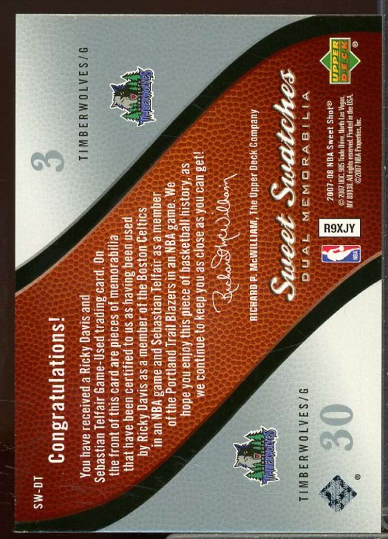 Ricky Davis/Sebastian Telfair Card 2007-08 Sweet Shot Sweet Swatches Dual #DT  Image 2