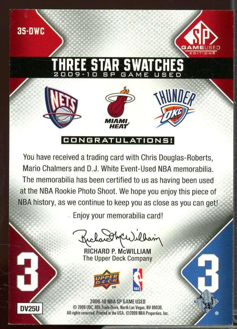 Chalmers Douglas-Roberts White 2009-10 SP Game Used 3 Star Swatches 125 #3SDWC  Image 2