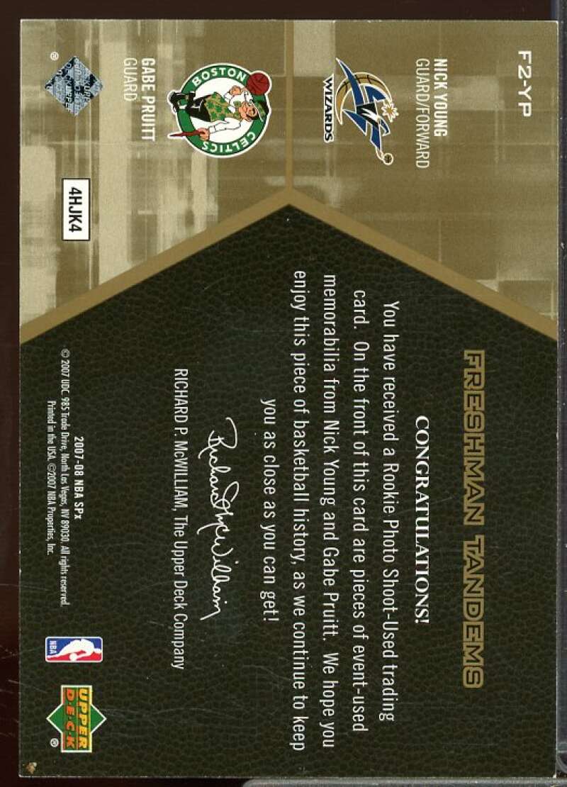 Nick Young/Gabe Pruitt Card 2007-08 SPx Freshman Orientation Rookie Tandems #YP  Image 2