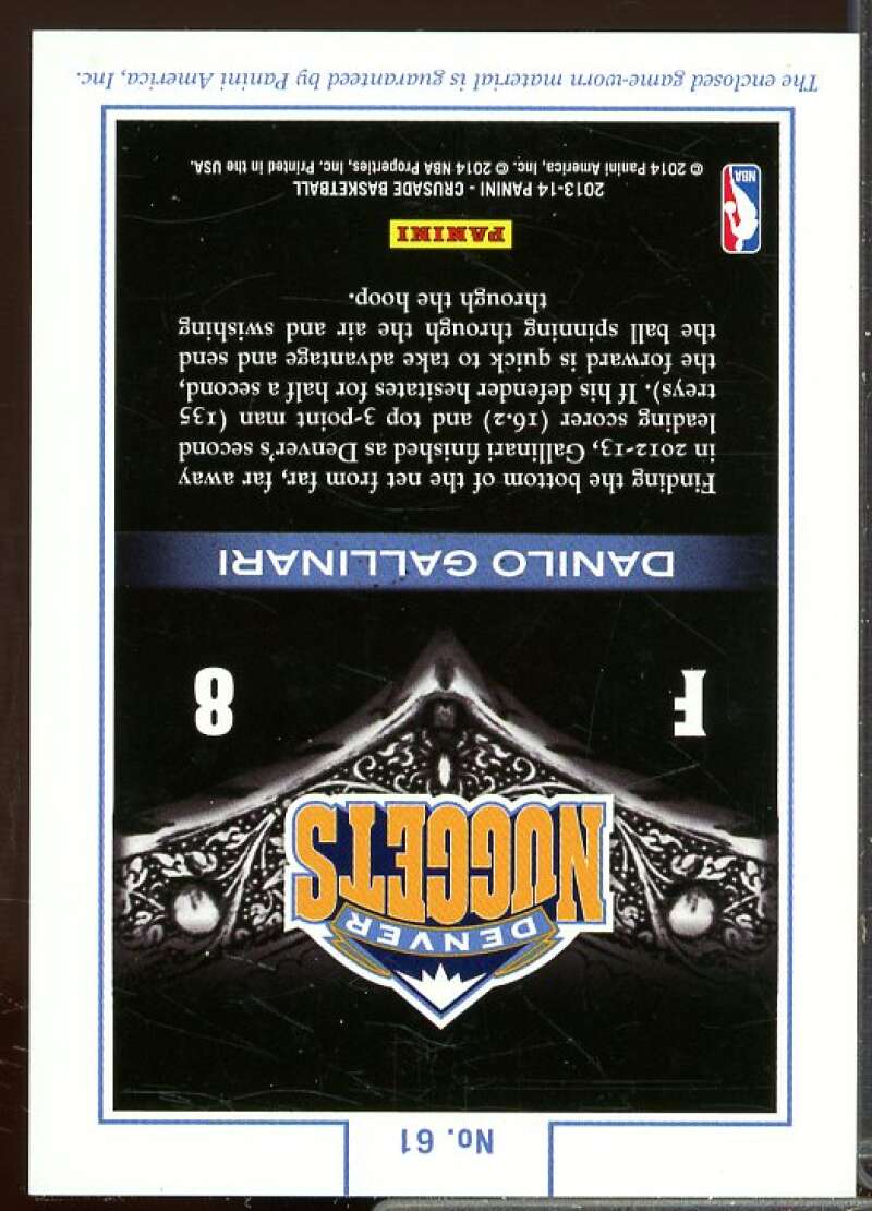 Danilo Gallinari/299 Card 2013-14 Panini Crusade Majestic Memorabilia #61  Image 2