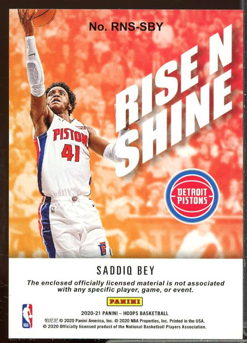 Saddiq Bey Rookie Card 2020-21 Hoops Rise N Shine Rookie Memorabilia #13  Image 2