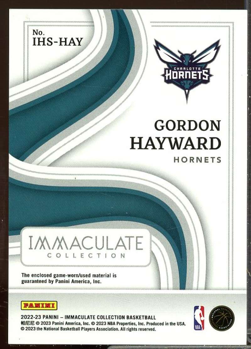 Gordon Hayward Card 2022-23 Immaculate Collection Swatches #11  Image 2