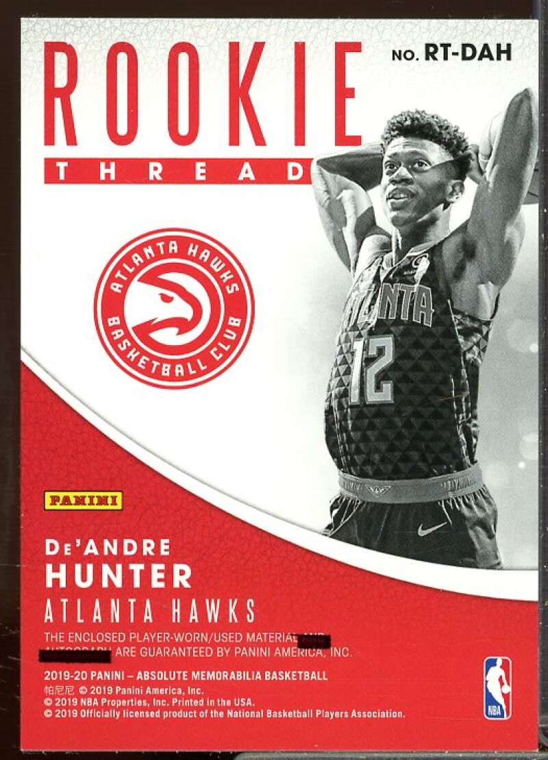 De'Andre Hunter Rookie 2019-20 Absolute Memorabilia Rookie Threads Level 1 #30  Image 2
