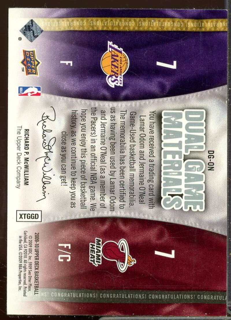 Jermaine O'Neal/Lamar Odom Card 2009-10 Upper Deck Game Materials Dual #DGON  Image 2