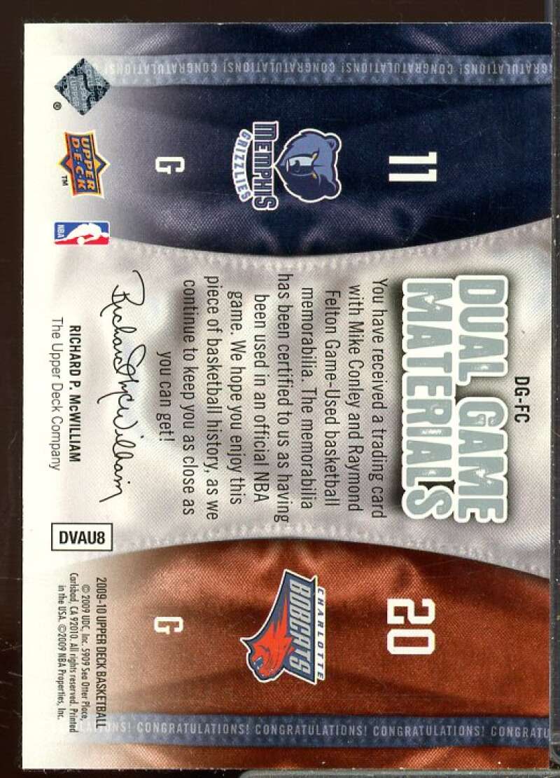 Mike Conley Jr./Raymond Felton 2009-10 Upper Deck Game Materials Dual #DGFC  Image 2