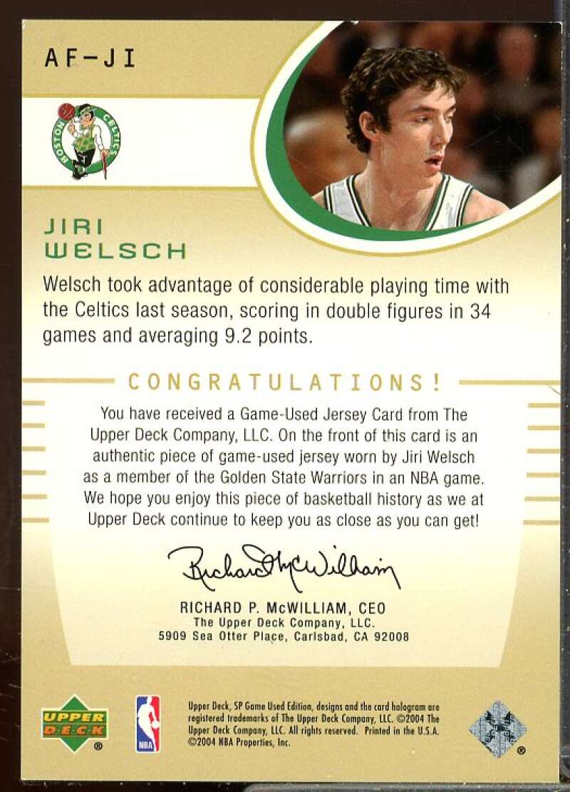 Jiri Welsch Card 2004-05 SP Game Used Authentic Fabrics Gold #JI  Image 2