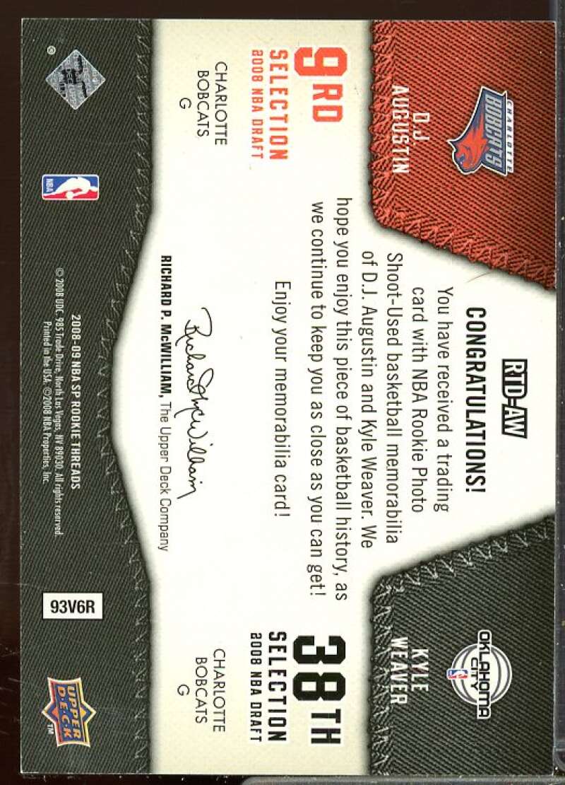 D.J. Augustin/Kyle Weaver 2008-09 SP Rookie Threads Rookie Dual Parallel #RTDAW  Image 2