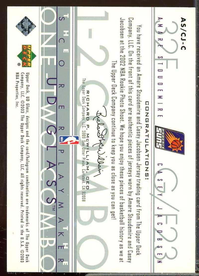 Amare Stoudemire/Casey Jacobsen 2002-03 UD Glass One Two Combo Jerseys #ASCJ  Image 2