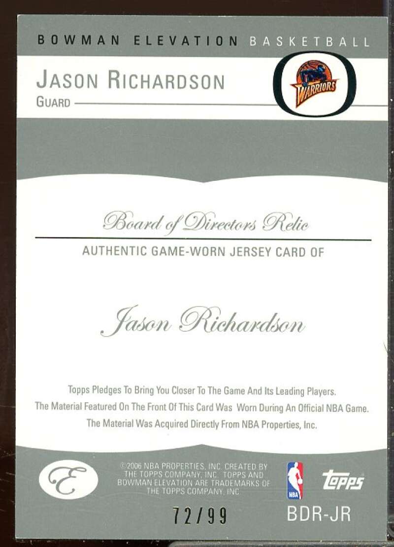 Jason Richardson Card 2006-07 Bowman Elevation Board of Directors Relics #RJR  Image 2