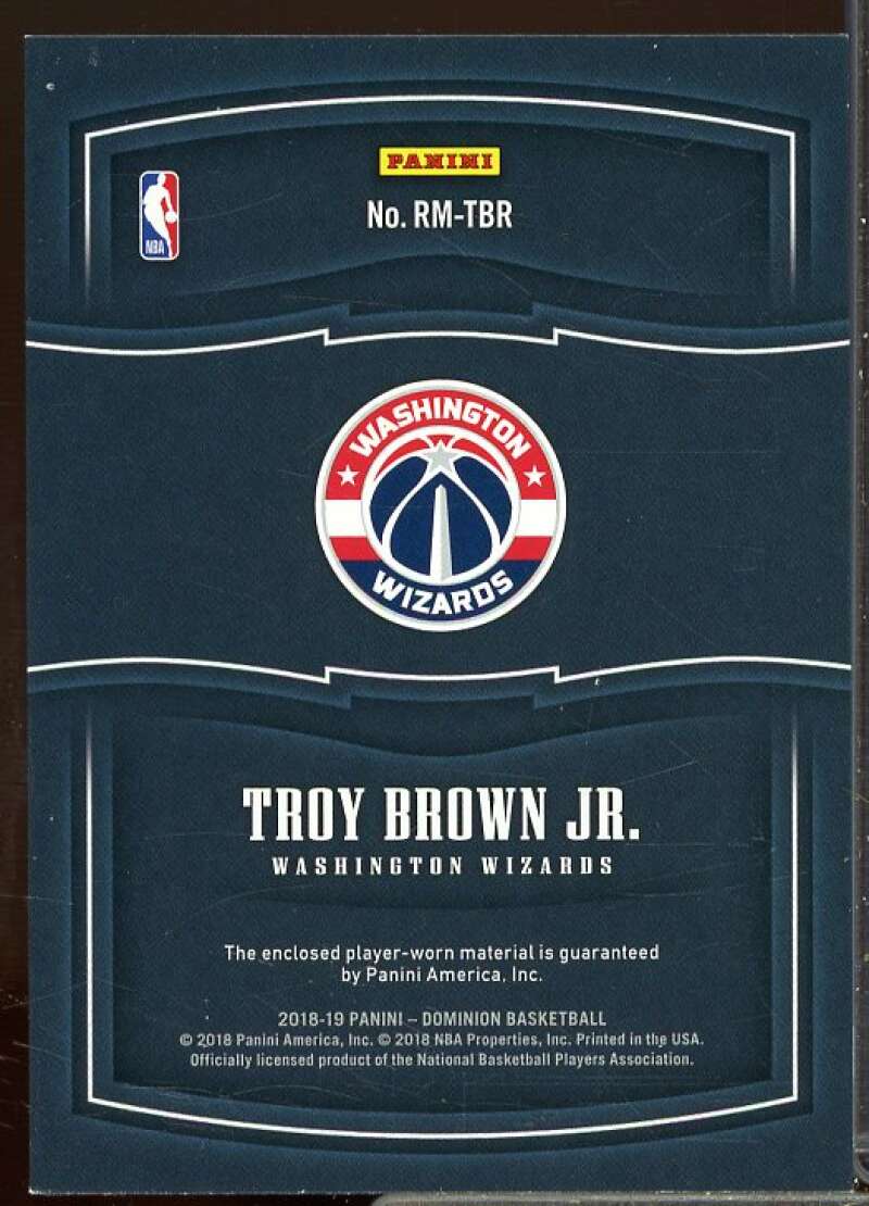 Troy Brown Jr. Rookie Card 2018-19 Panini Dominion Rookie Materials #14  Image 2