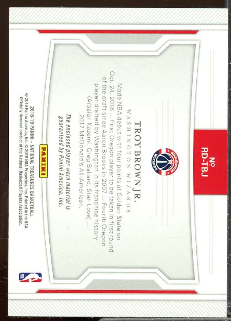 Troy Brown Jr. Card 2018-19 Panini National Treasures Rookie Dual Materials #9  Image 2