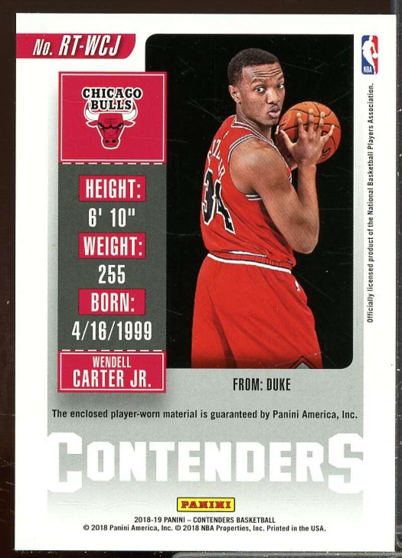 Wendell Carter Jr. Rookie 2018-19 Panini Contenders Rookie Ticket Swatches #16  Image 2