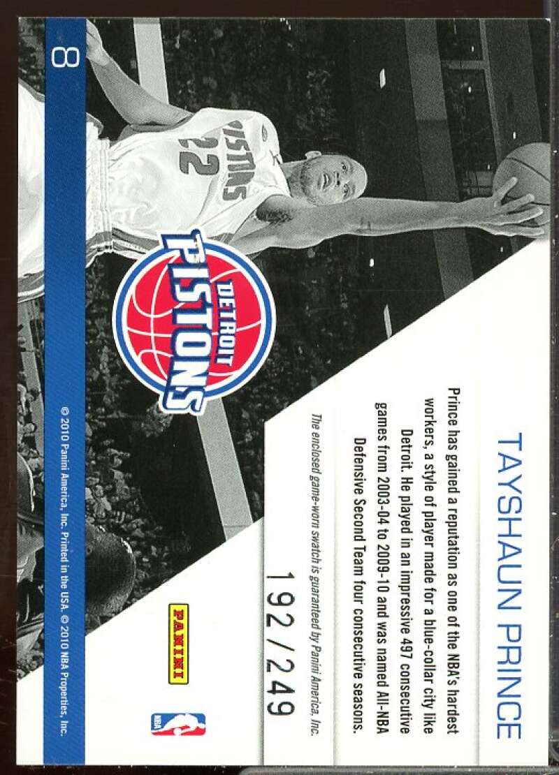 Tayshaun Prince/249 Card 2010-11 Prestige Franchise Favorites Materials #8  Image 2