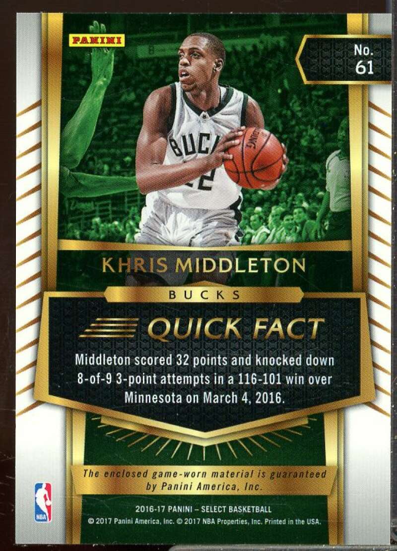 Khris Middleton Card 2016-17 Select Swatches #61  Image 2