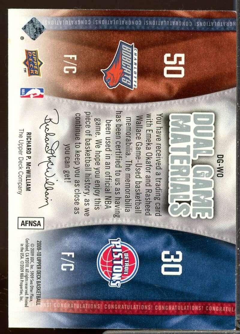 Emeka Okafor/Rasheed Wallace Card 2009-10 Upper Deck Game Materials Dual #DGWO  Image 2