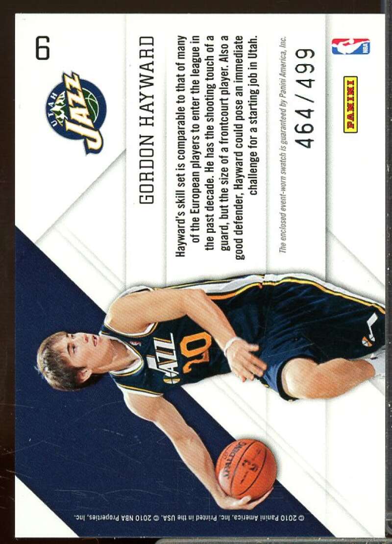 Gordon Hayward Rookie 2010-11 Prestige Prestigious Picks Materials Green #9  Image 2