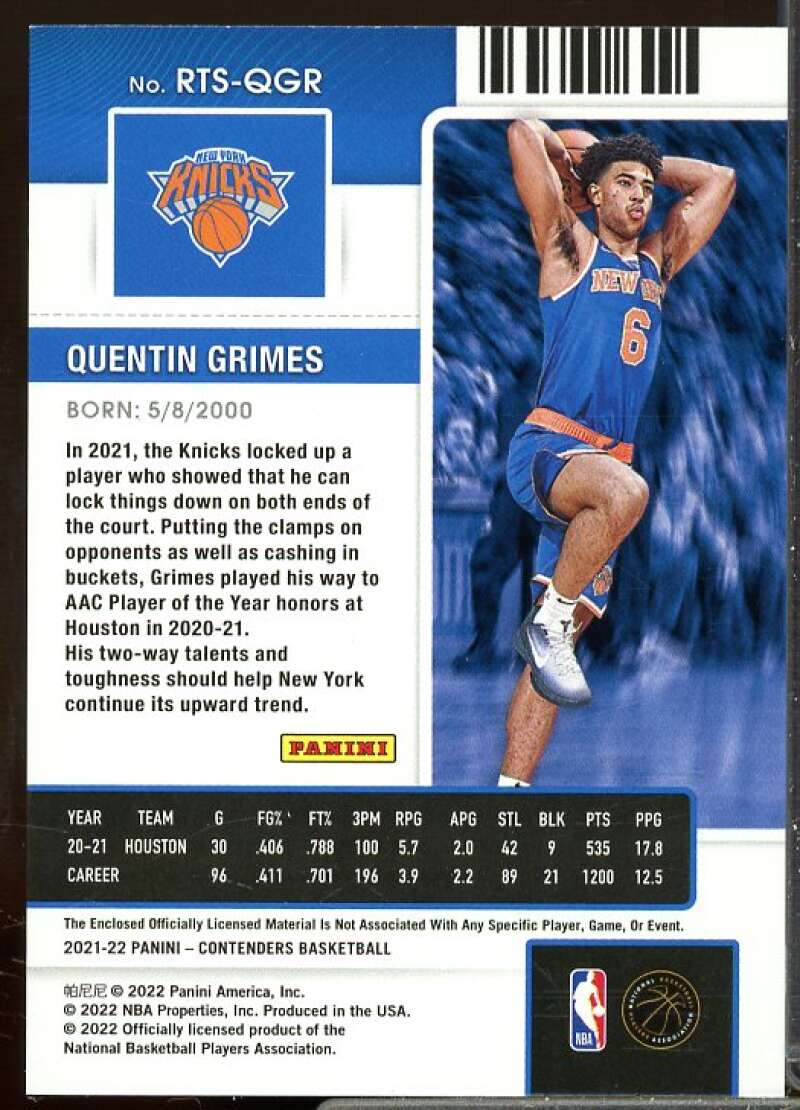 Quentin Grimes Rookie Card 2021-22 Panini Contenders Rookie Ticket Swatches #25  Image 2