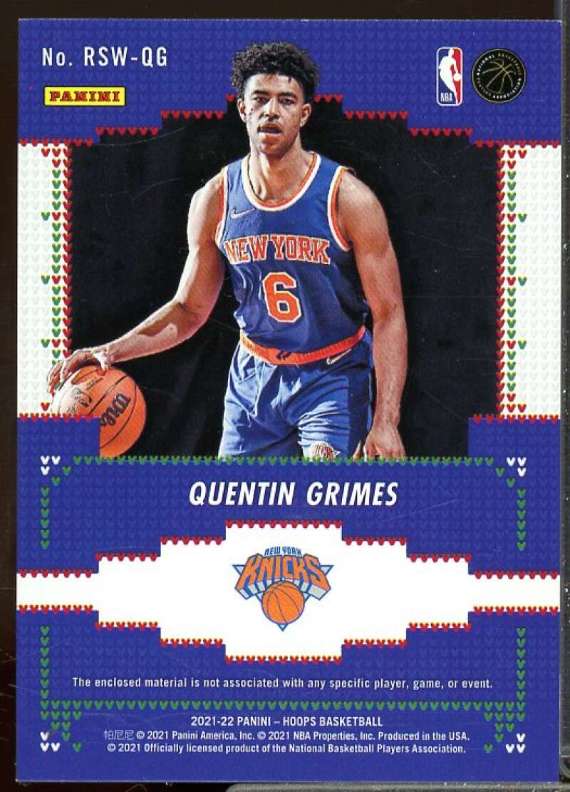 Quentin Grimes Rookie Card 2021-22 Hoops Rookie Sweaters #7  Image 2