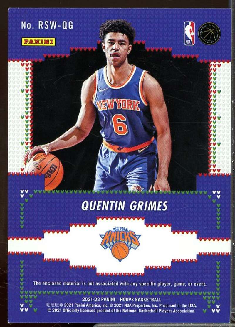 Quentin Grimes Rookie Card 2021-22 Hoops Rookie Sweaters #7  Image 2