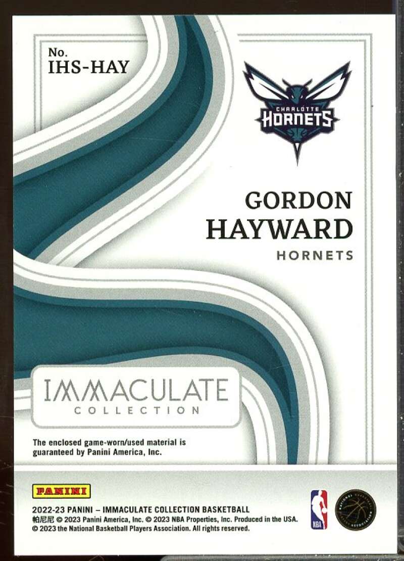 Gordon Hayward Card 2022-23 Immaculate Collection Swatches #11  Image 2