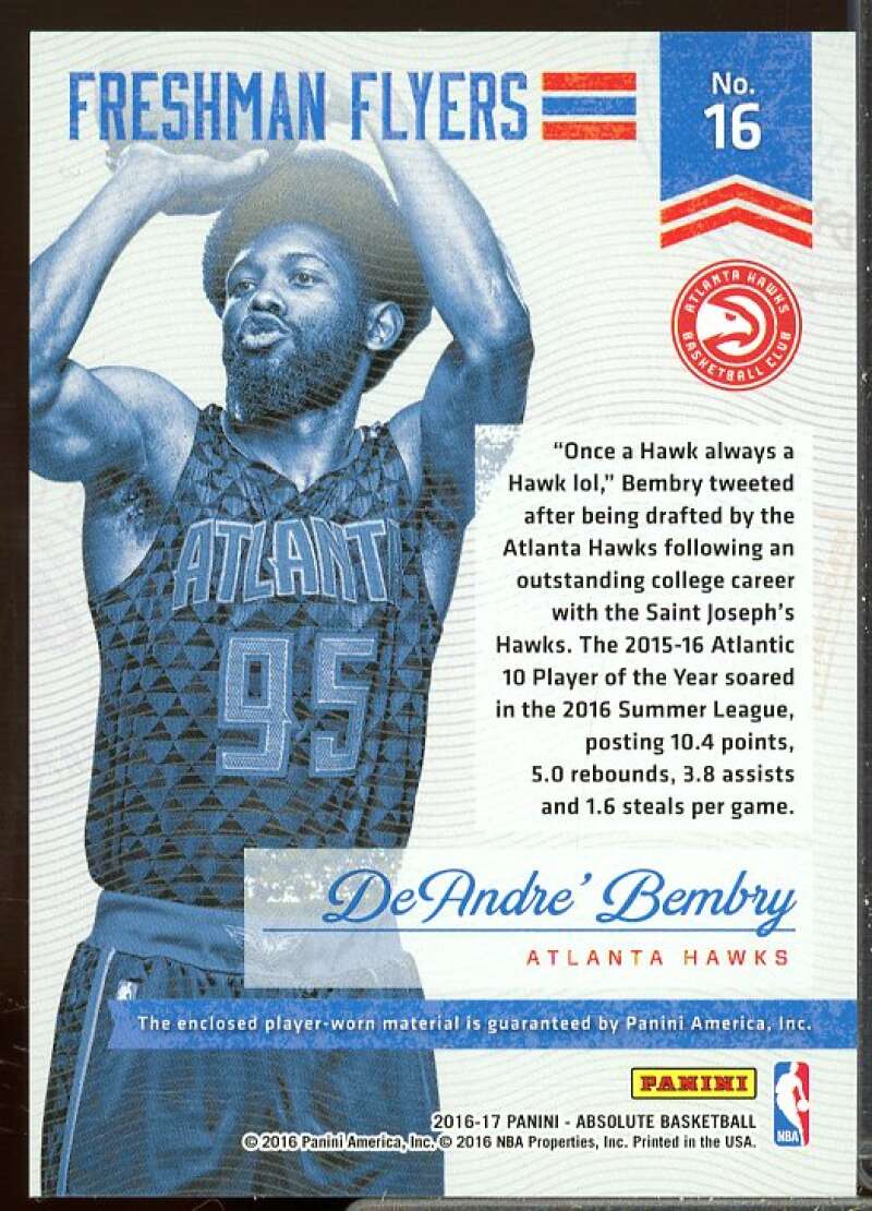 DeAndre' Bembry Card 2016-17 Absolute Freshman Flyers Rookie Jumbo Jerseys #16  Image 2