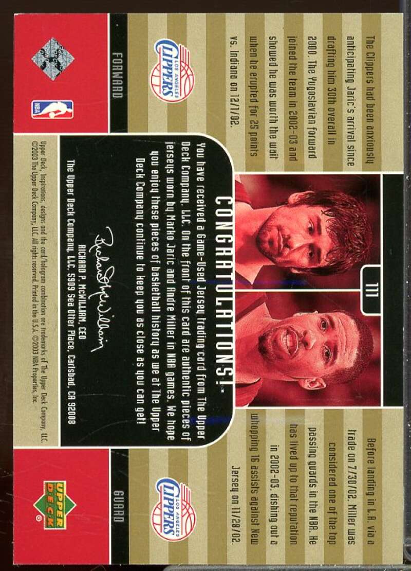 Marco Jaric/Andre Miller Card 2002-03 Upper Deck Inspirations #111  Image 2