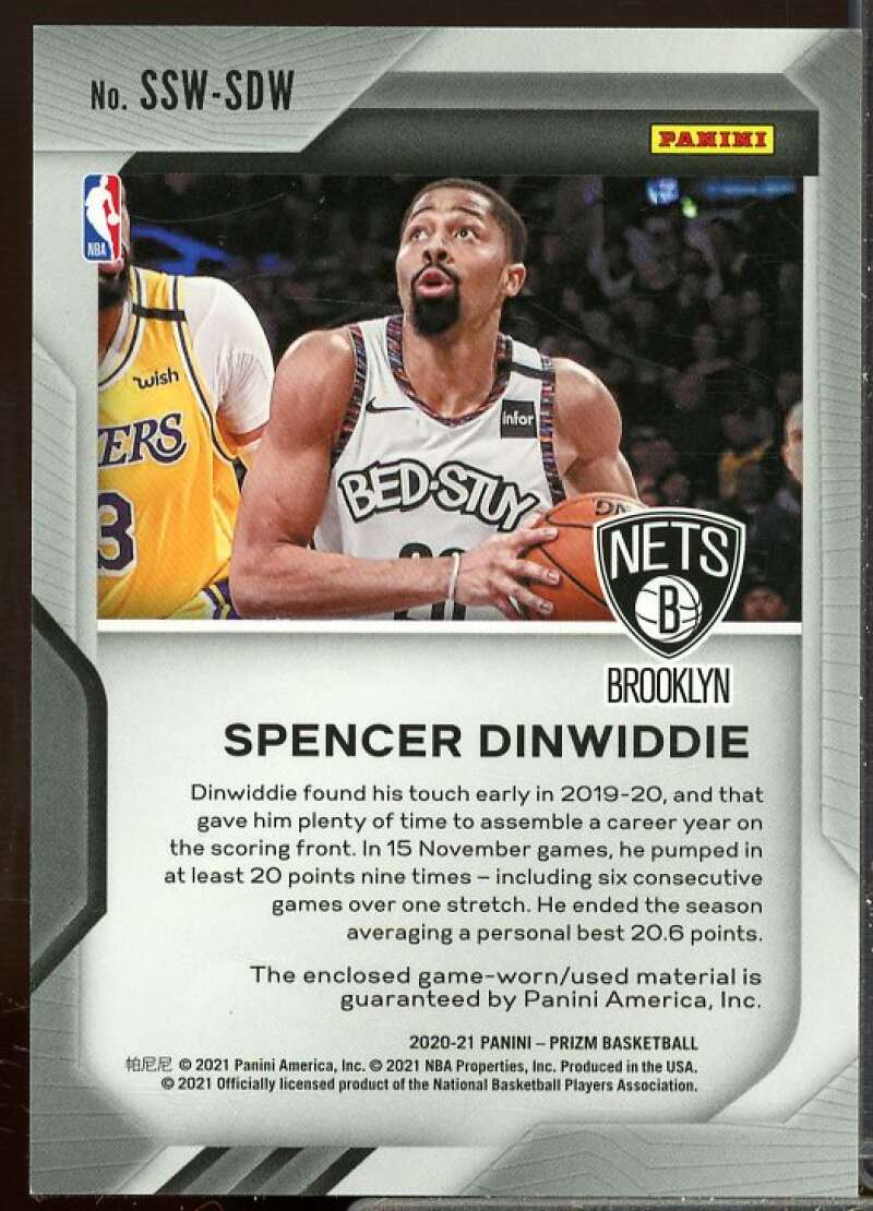 Spencer Dinwiddie Card 2020-21 Panini Prizm Sensational Swatches #35  Image 2